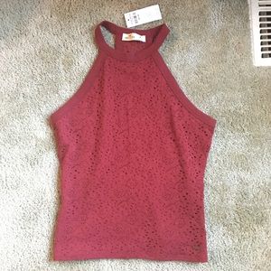 Burgundy Lace Crop Top